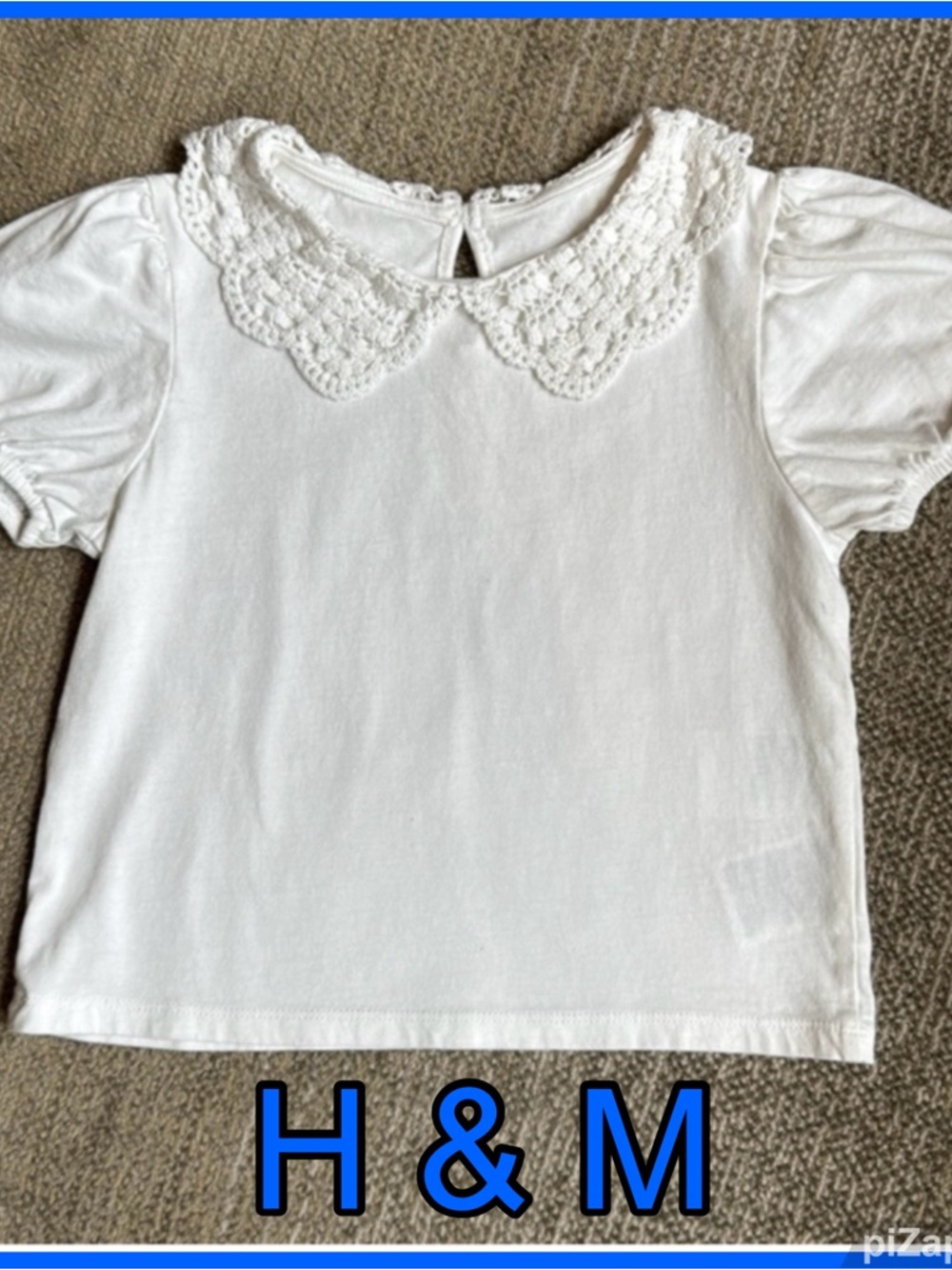 💙H&M Girls White Lace Peter Pan Collar Top - Sz 3-4T